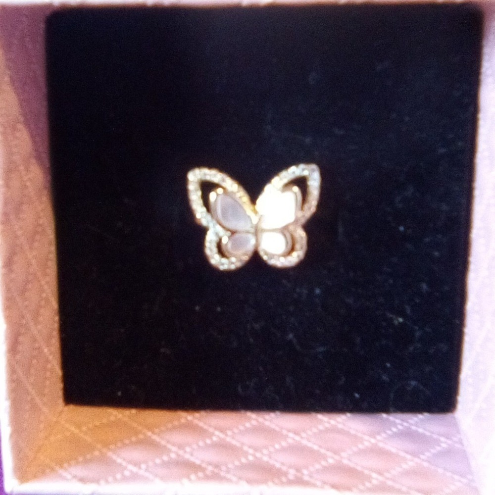 Charter Club Gold Plated Cubic Zirconia Mother of Pearl Mini Butterfly Ring  (5)